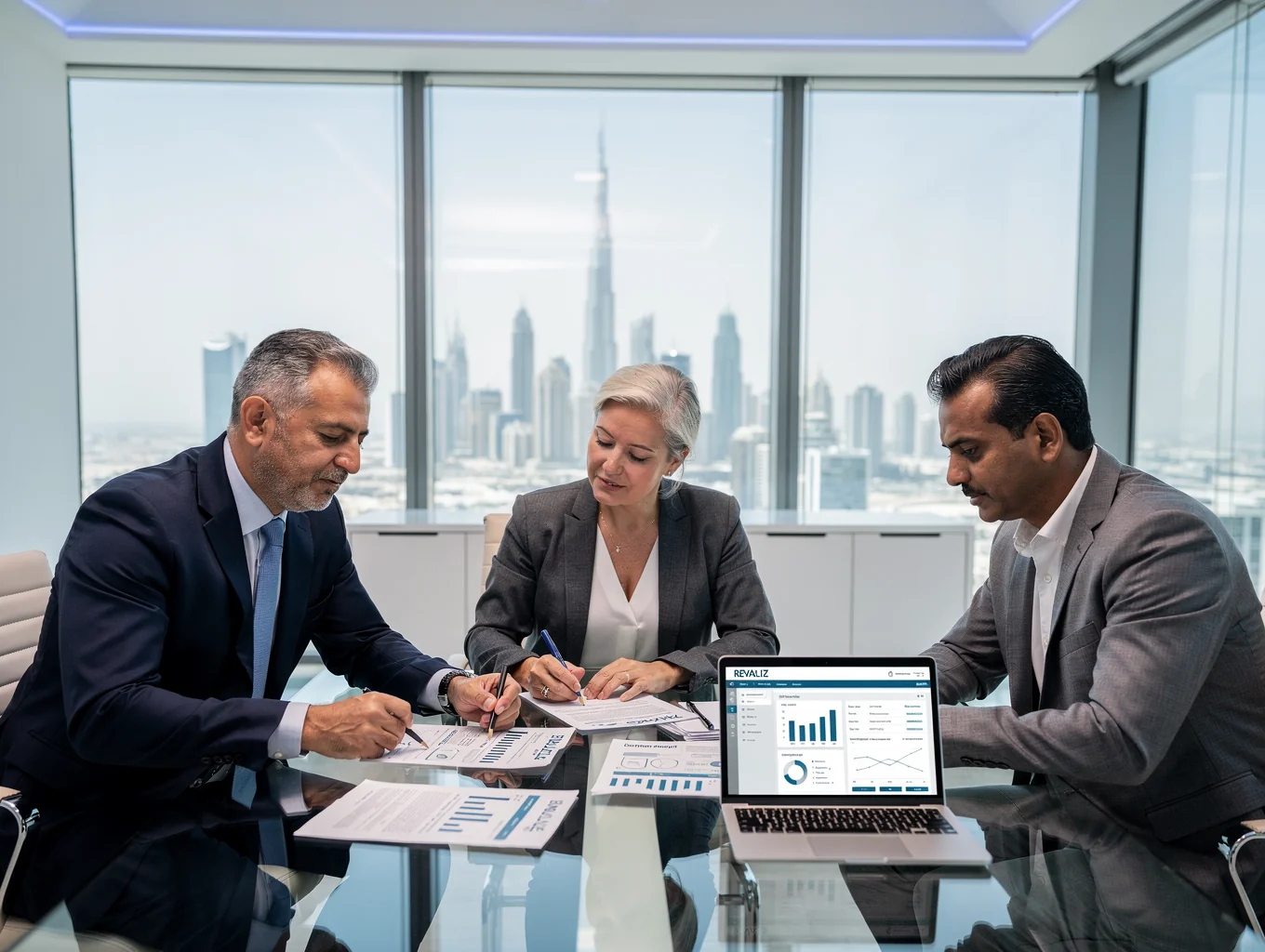 Senior REVALIZ consultants in strategic executive hiring discussion